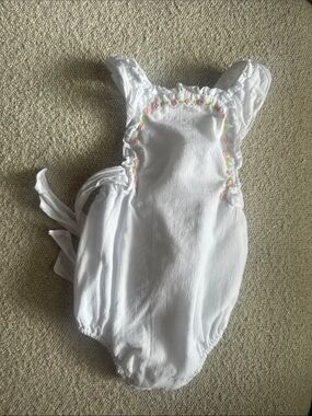 Sophie & Lucas White Baby Bubble with Embroidered Daisy Chain and Ruffle Details